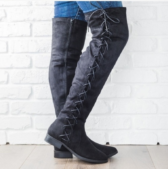 Carols Boutique Shoes - Faux Suede OTK Lace-Up Boots ONE LEFT, SIZE 7